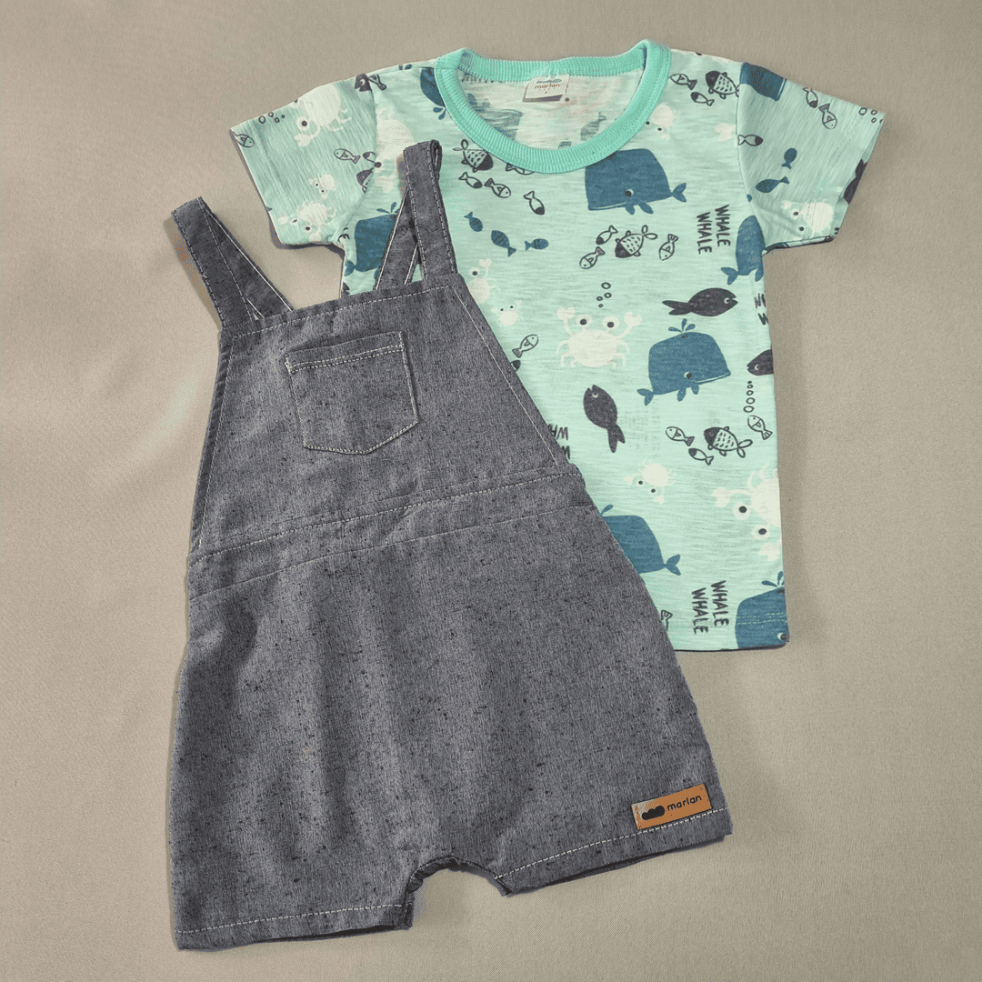Jardineira Marinha Azul + Camiseta (com ajuste)