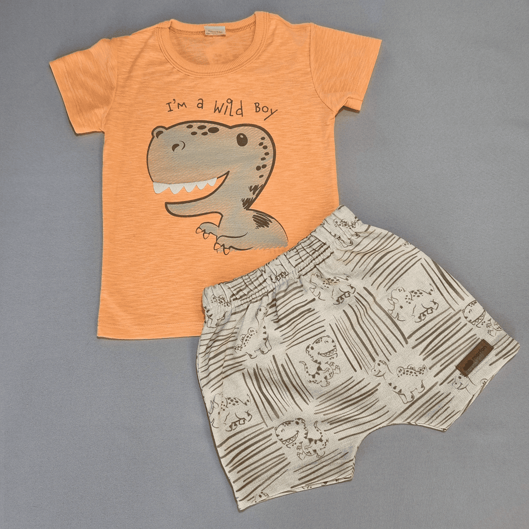 Conjunto Wild Dino (Laranja e Bege)