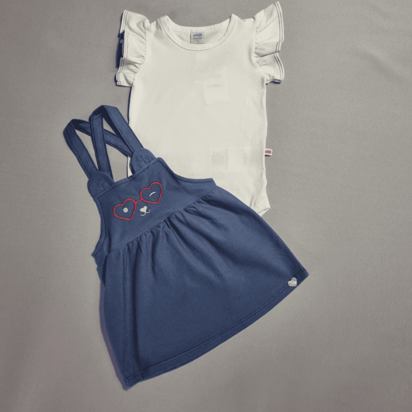 Conjunto Body Branco + Jardineira - Azul Corações - Image 2