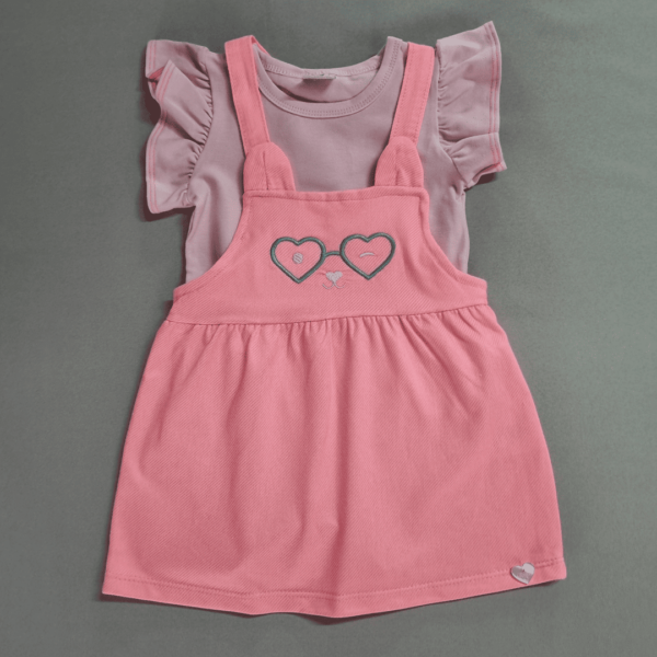 Conjunto Body + Jardineira Corações - Rosa