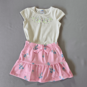 Conjunto Body Floral + Saia Rosa com Lacinho