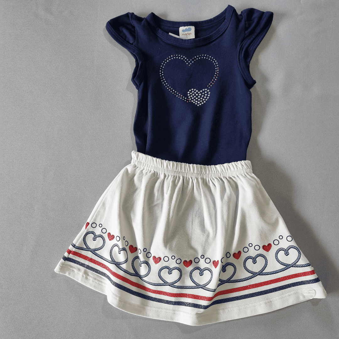 Conjunto Body Azul - Marinho + Saia Corações