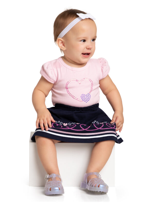 Conjunto Body Rosa + Saia Azul com Corações - Image 2