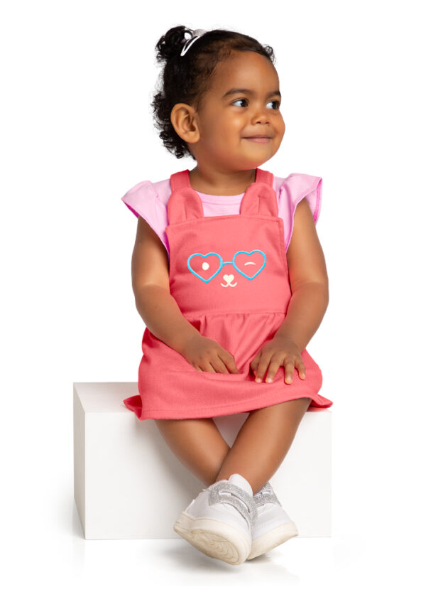 Conjunto Body + Jardineira Corações - Rosa - Image 2