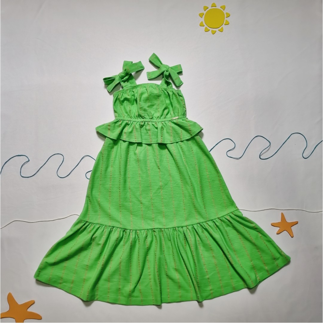 Vestido Verde Babado Alça Laço