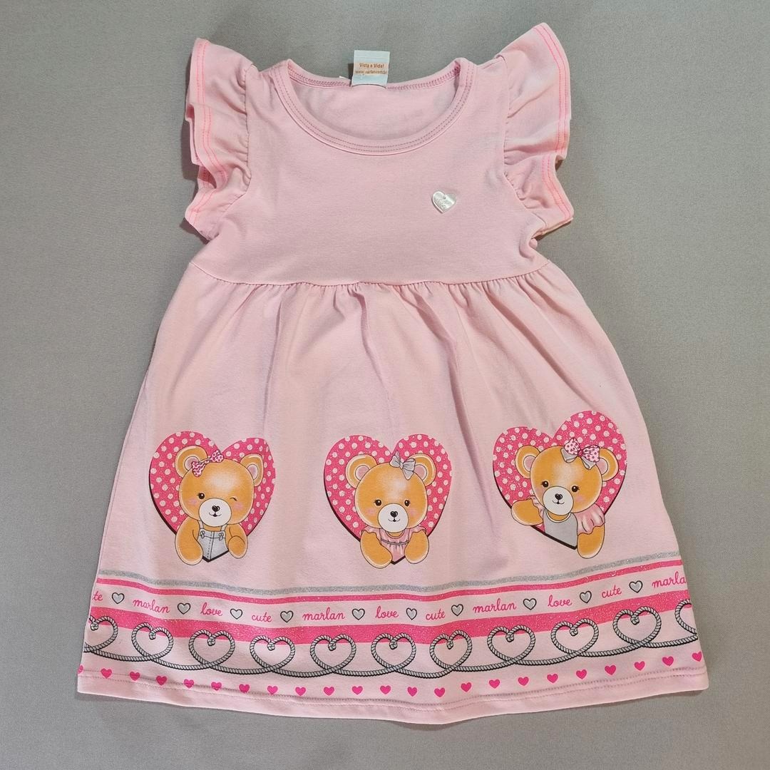 Vestido Rosa Ursinhas no Coração