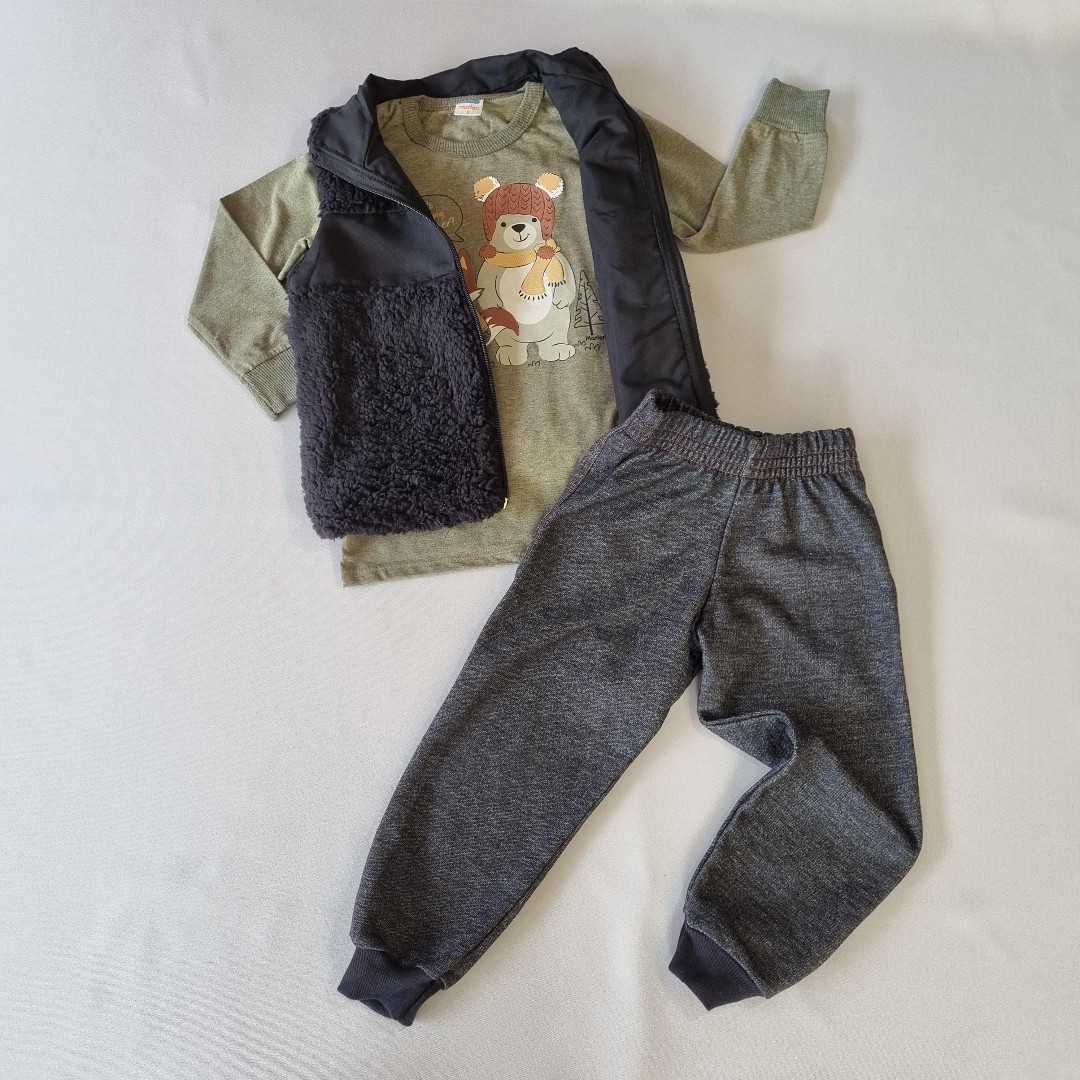 Conjunto Infantil Inverno Marlan – 3 Peças com Colete Peluciado